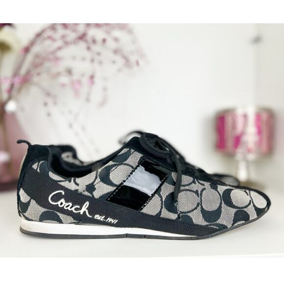 Coach Hadley Monogram Signature Jacquard Suede Sneakers Black White Size 8.5 M - Picture 5 of 16